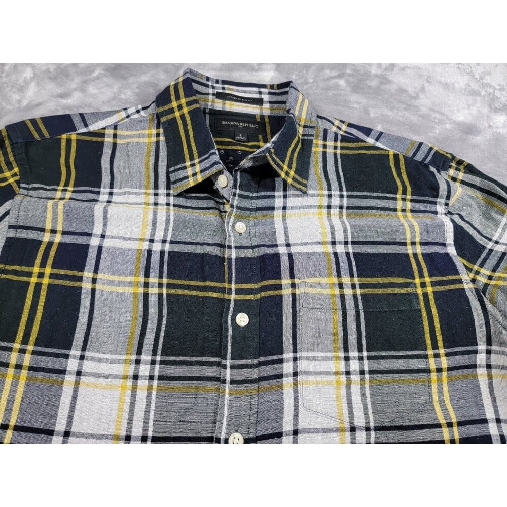 Banana Republic Men's Plaid Untucked Slim Fit lined long sleeve soft shirt Large